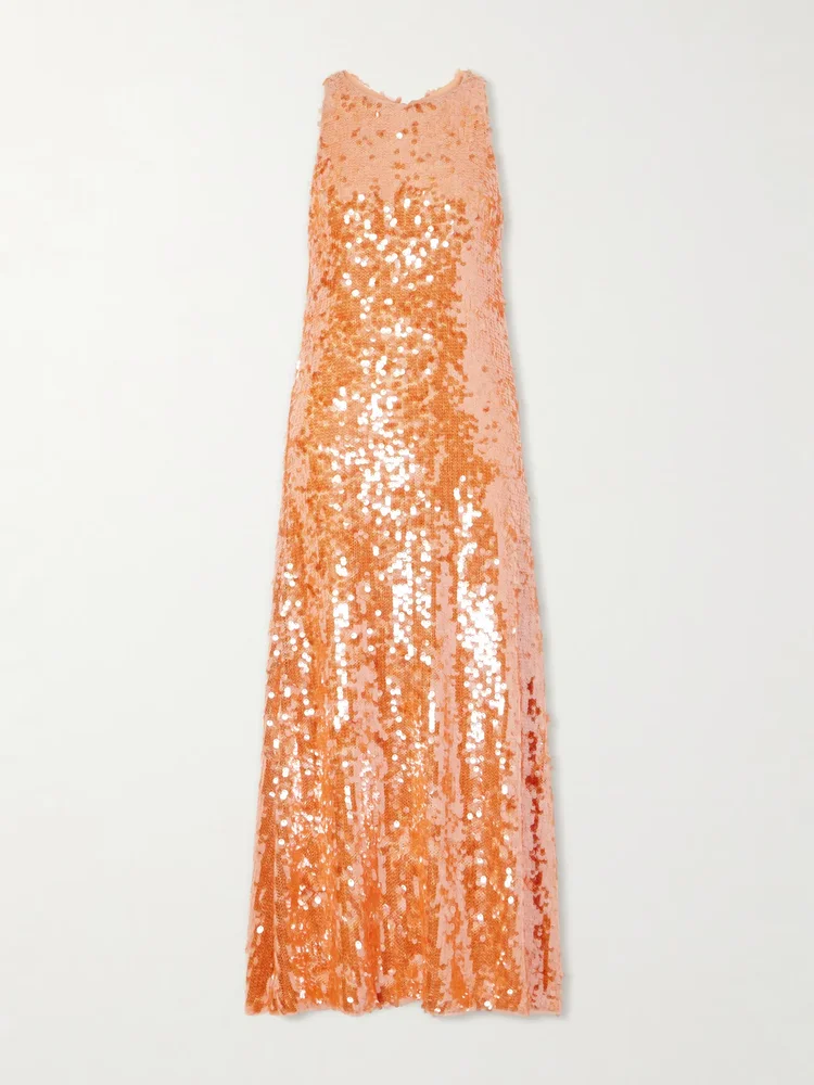 Sequin-embellished mesh midi dress