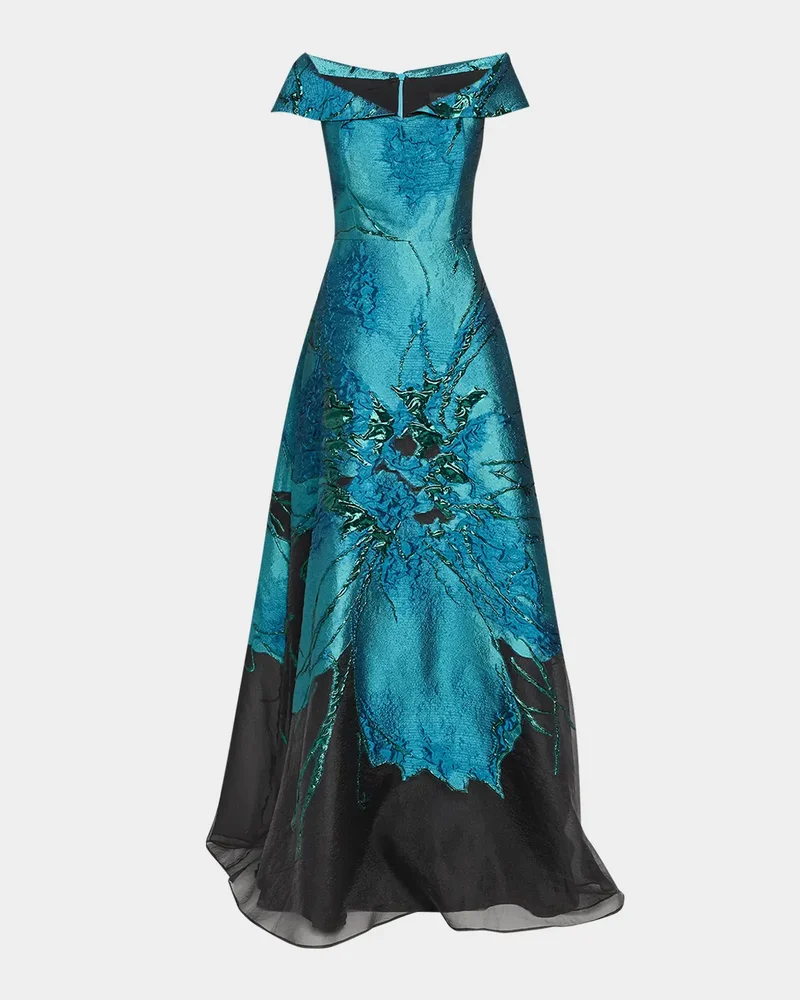 Floral Jacquard Organza A-Line Gown