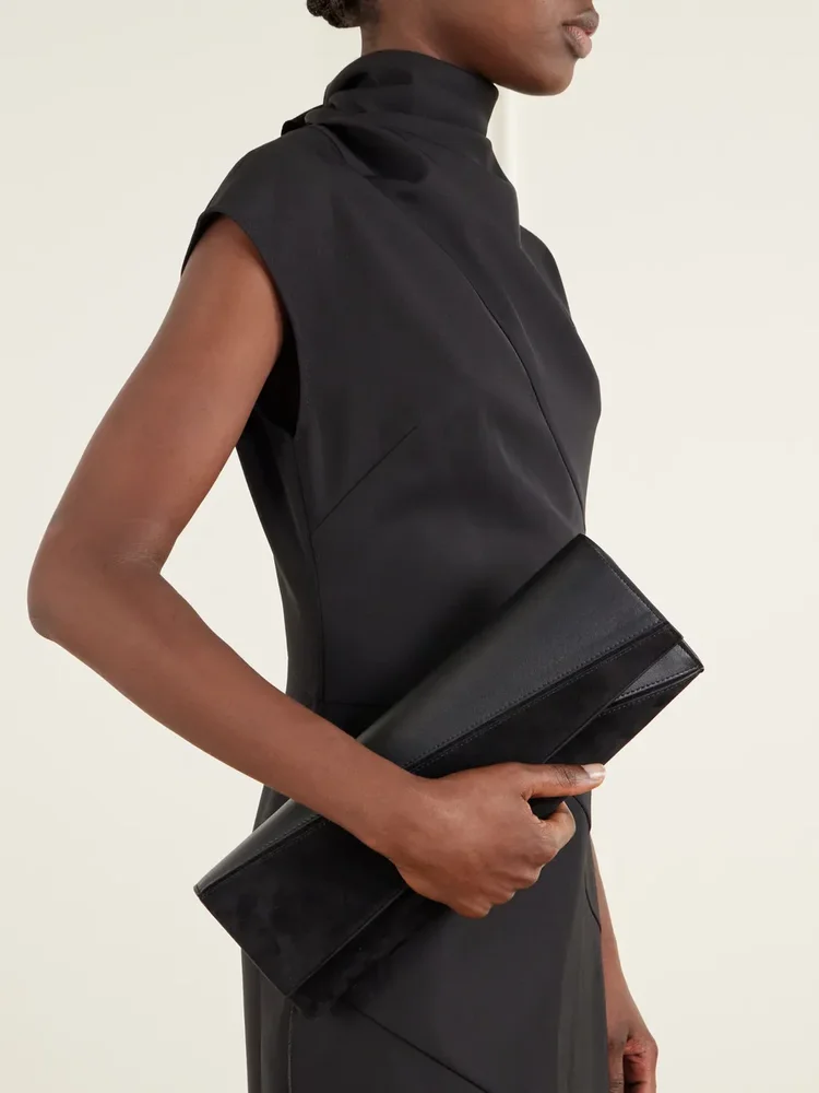 Hex leather and suede clutch