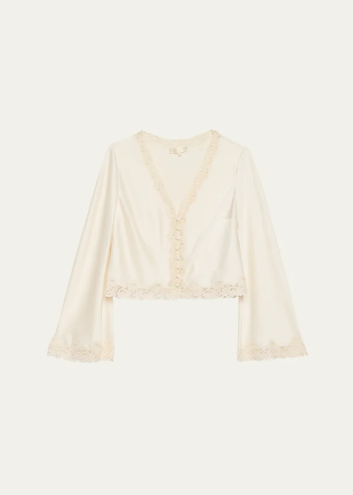 Fioretta Lace-Trim Satin Top