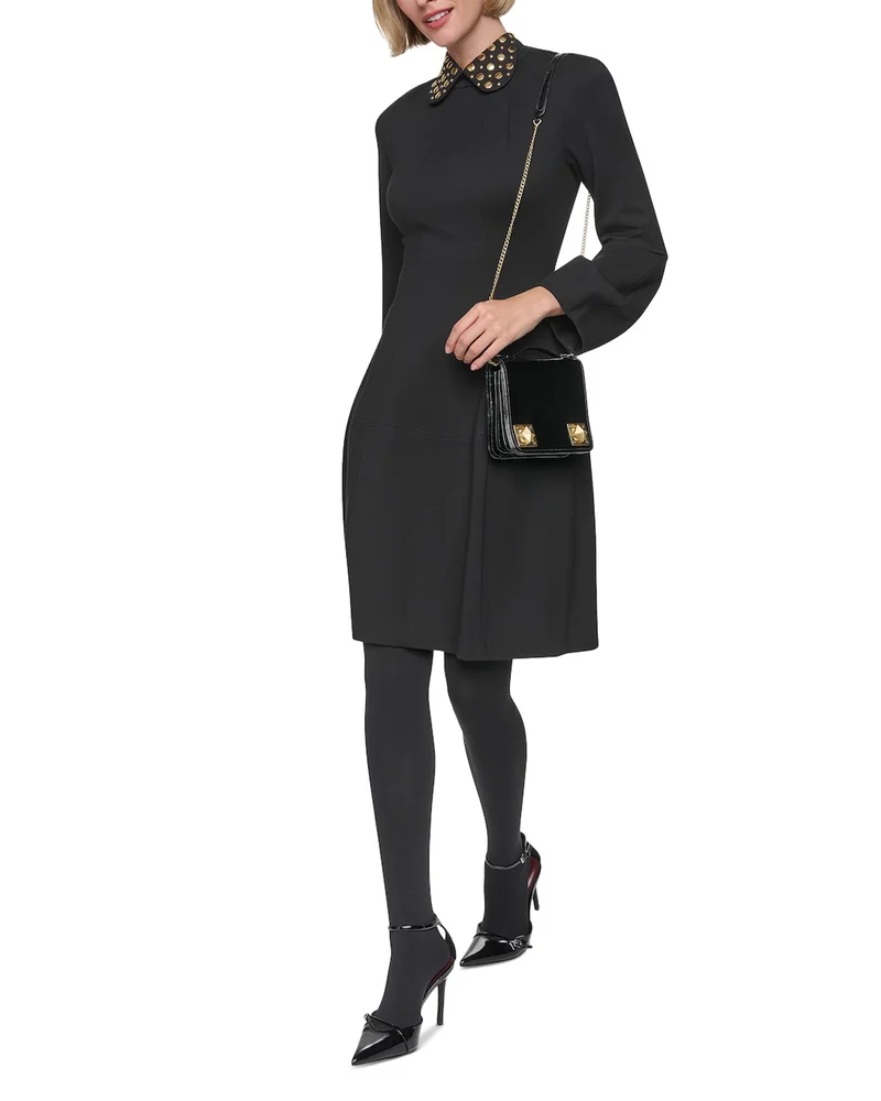 Domino Embellished Collar Long Sleeve Dress