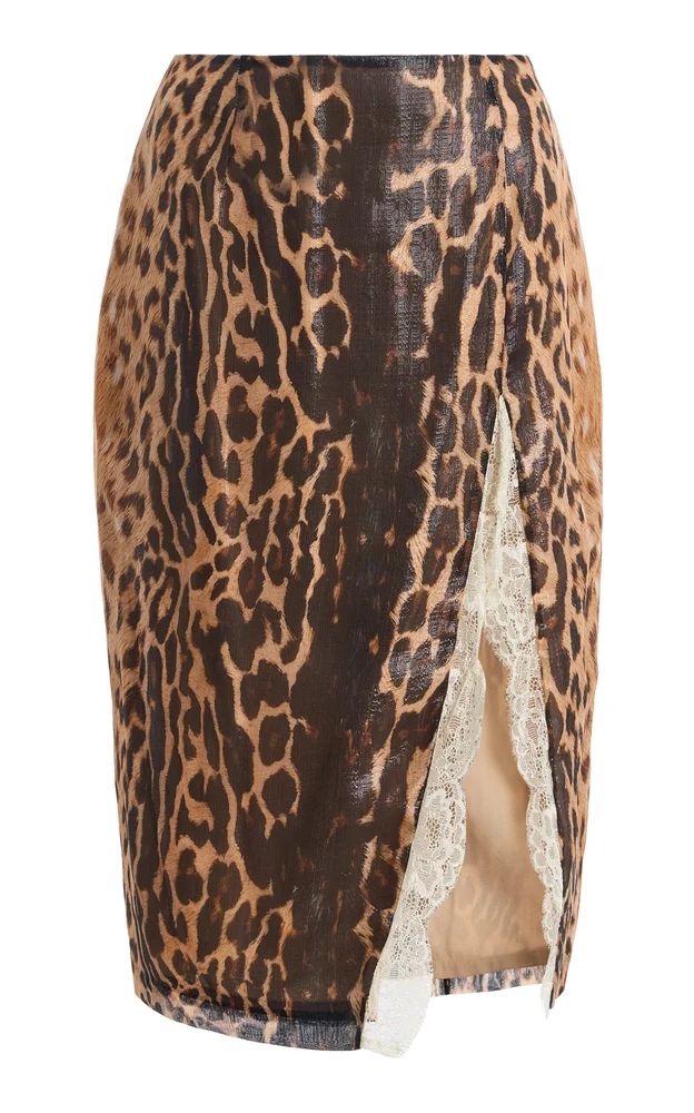 Lace-Trim Silk-Blend Pencil Skirt