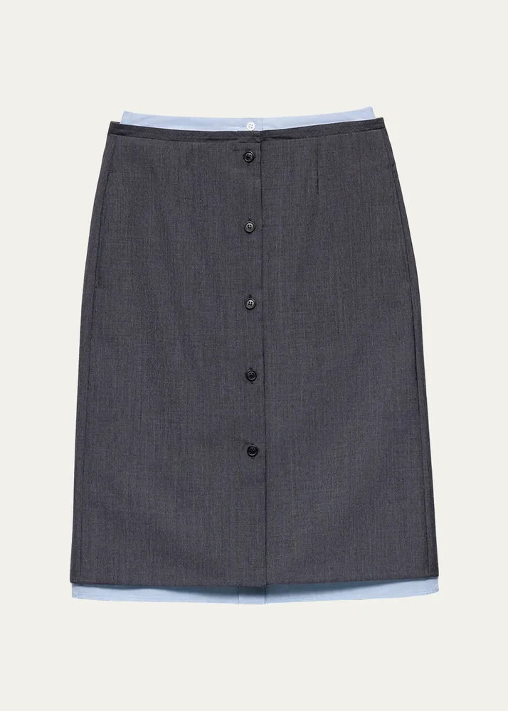 Layered Button-Front Tailored Skirt