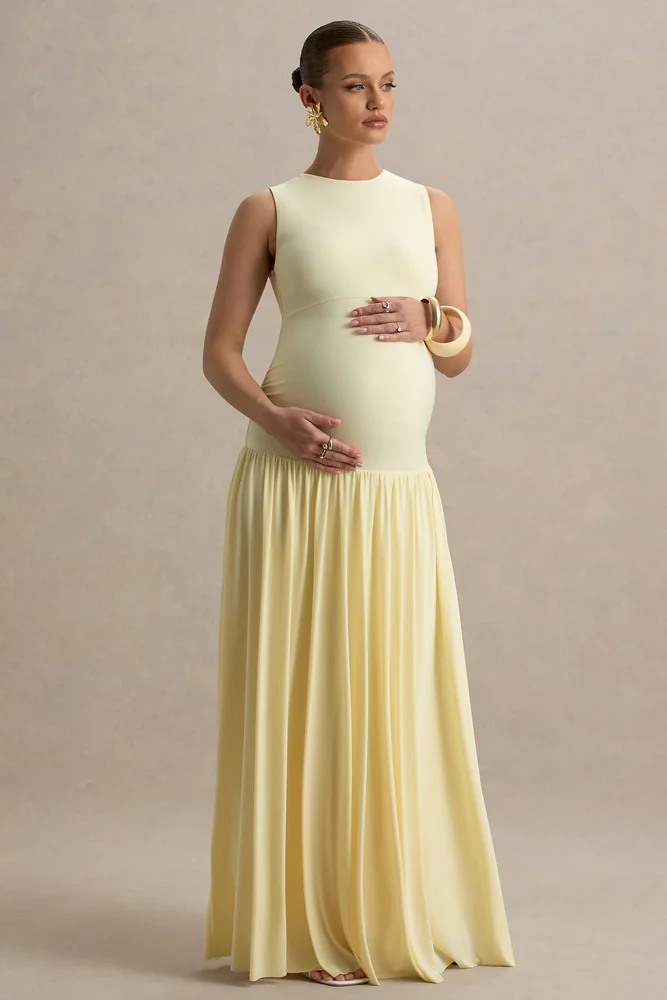 Outline | Lemon Crew-Neck Maternity Maxi Dress With Pleated Skirt