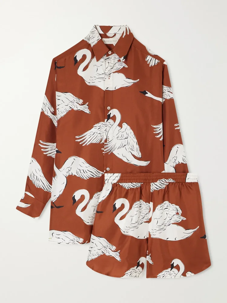 Kick printed silk-satin pajama set