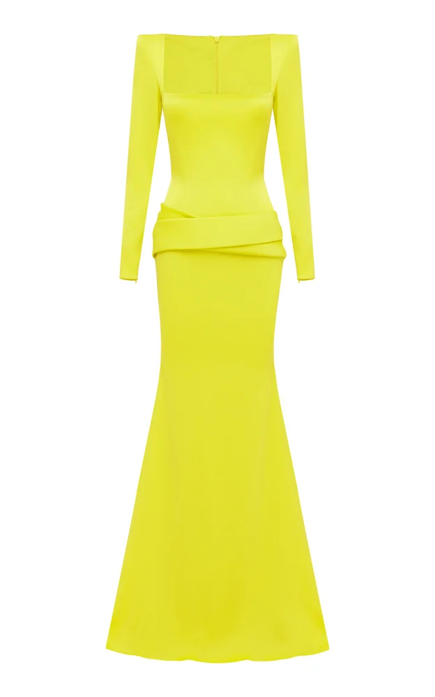 Long-Sleeve Portrait Satin Crepe Gown