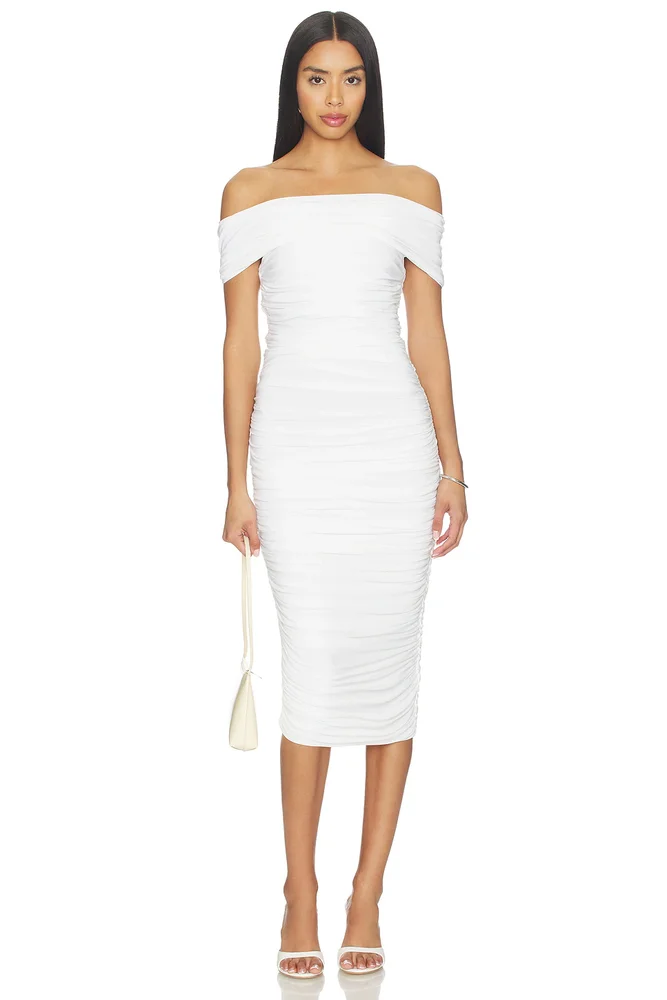 Sleeveless Cowl Neck Side Shirred Dress