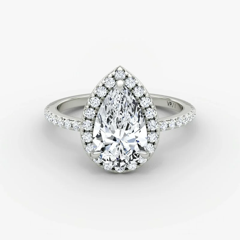 Halo Engagement Ring, Pear 2.0ct, White Gold