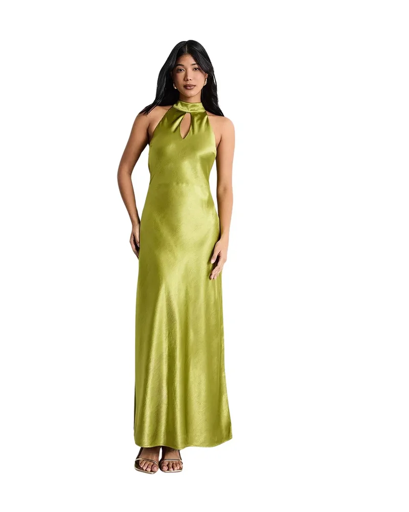 Satin Tie Neck Cowl Maxi Dress