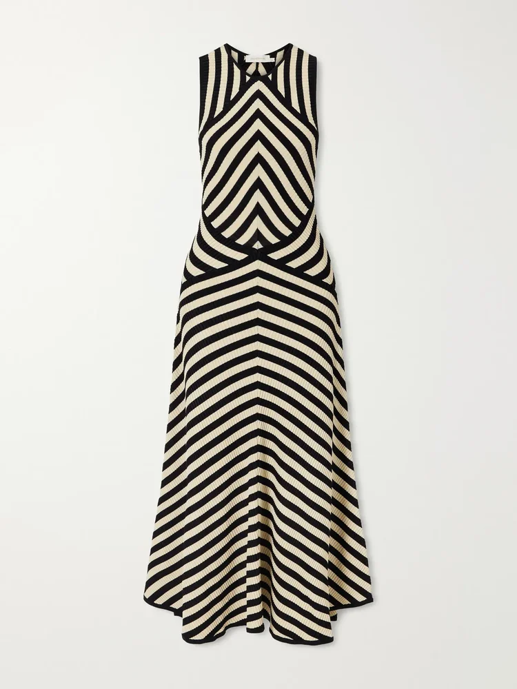 valiant deco striped ribbed jersey midi dress