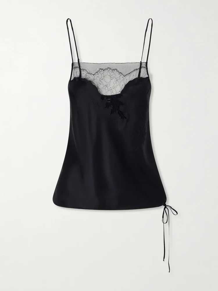Lace-trimmed silk-satin cami