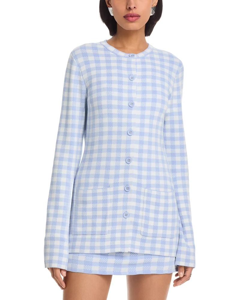 Gingham Juniper Elongated Fitted Cardigan