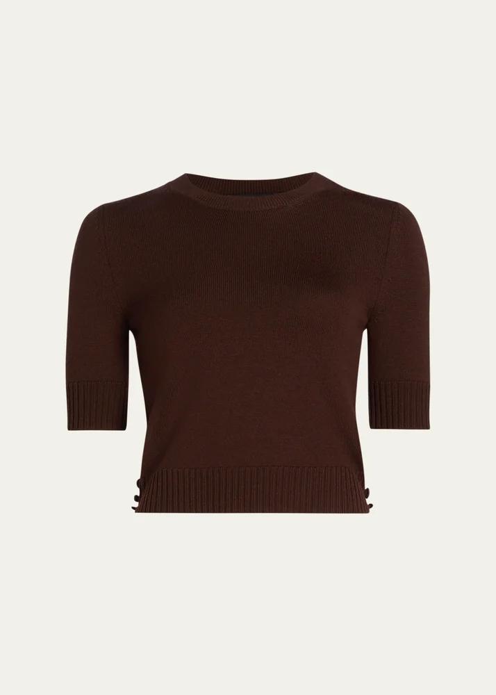 Short-Sleeve Button-Side Crewneck Sweater