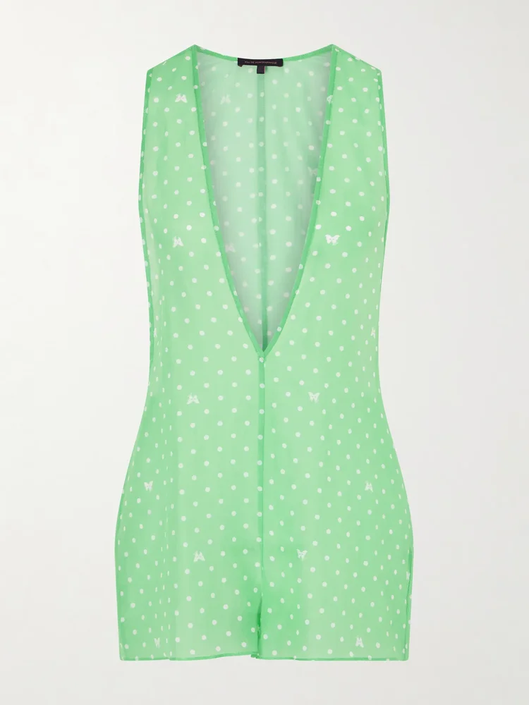 Kiki polka-dot cotton and silk-blend coverup
