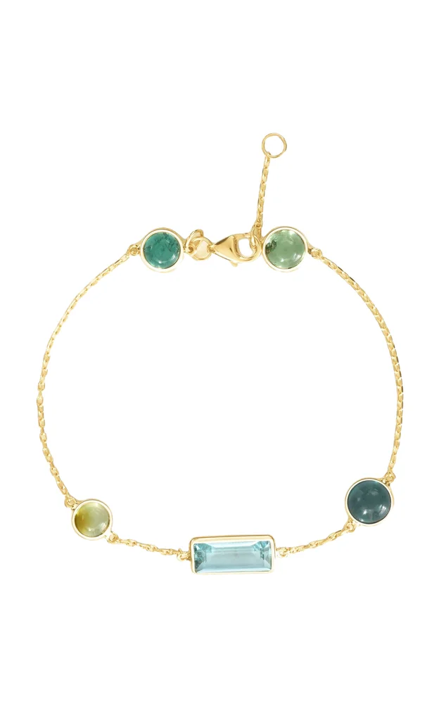 18K Yellow Gold Aquamarine Indicolite And Tourmaline Candy Bracelet