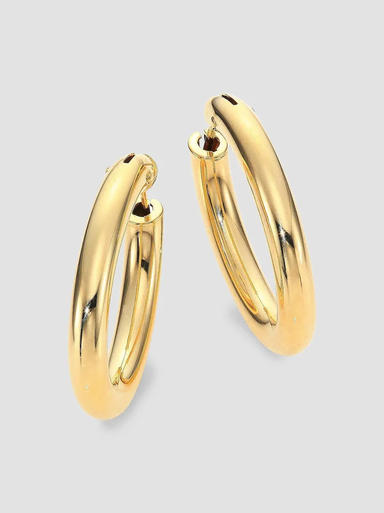 18K Yellow Gold Oval Hoop Earrings/1.05"