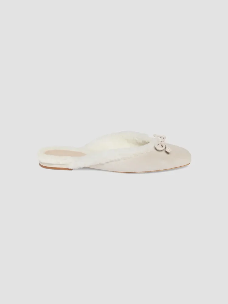 Shearling-Lined Suede Mules