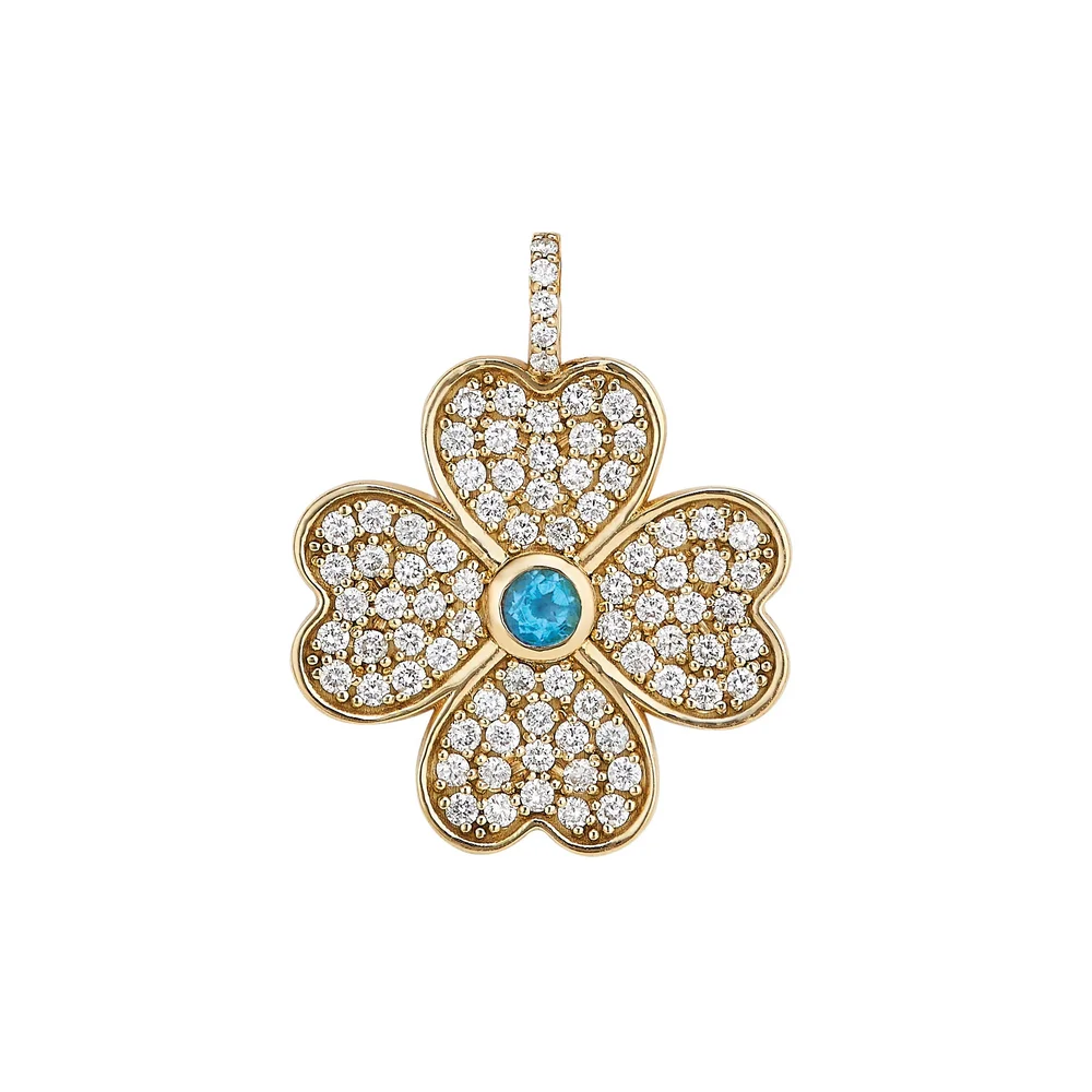 Aquamarine Heart Clover Charm
