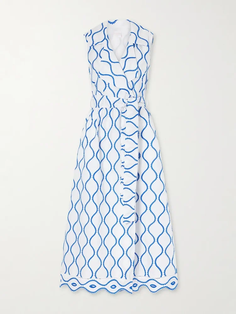 Noemie double-breasted striped cotton-poplin midi dress