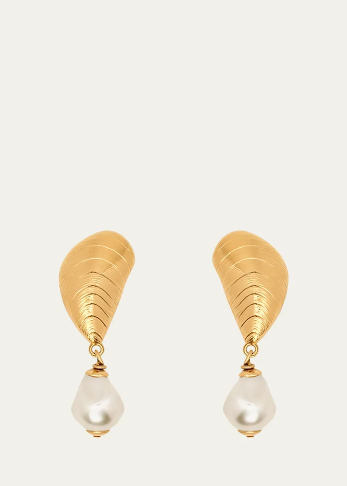 Mussel Pearly Drop Clip-On Earrings