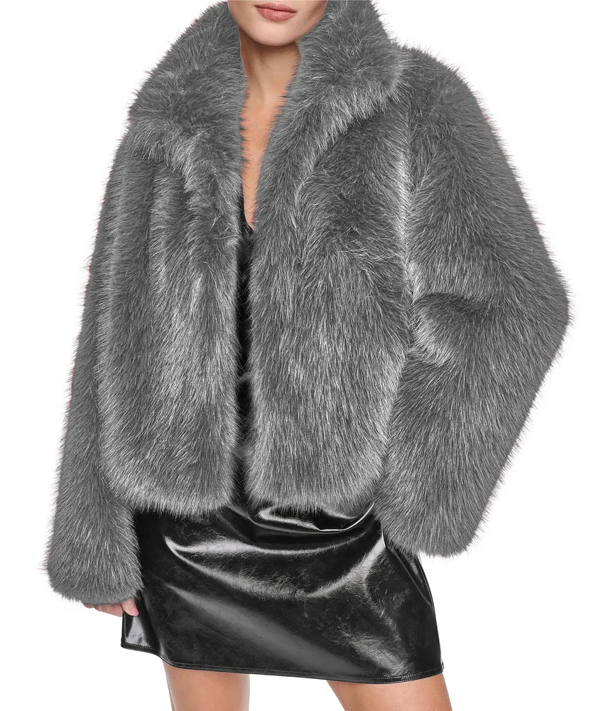 Faux Fur Notch Collar Cropped Jacket