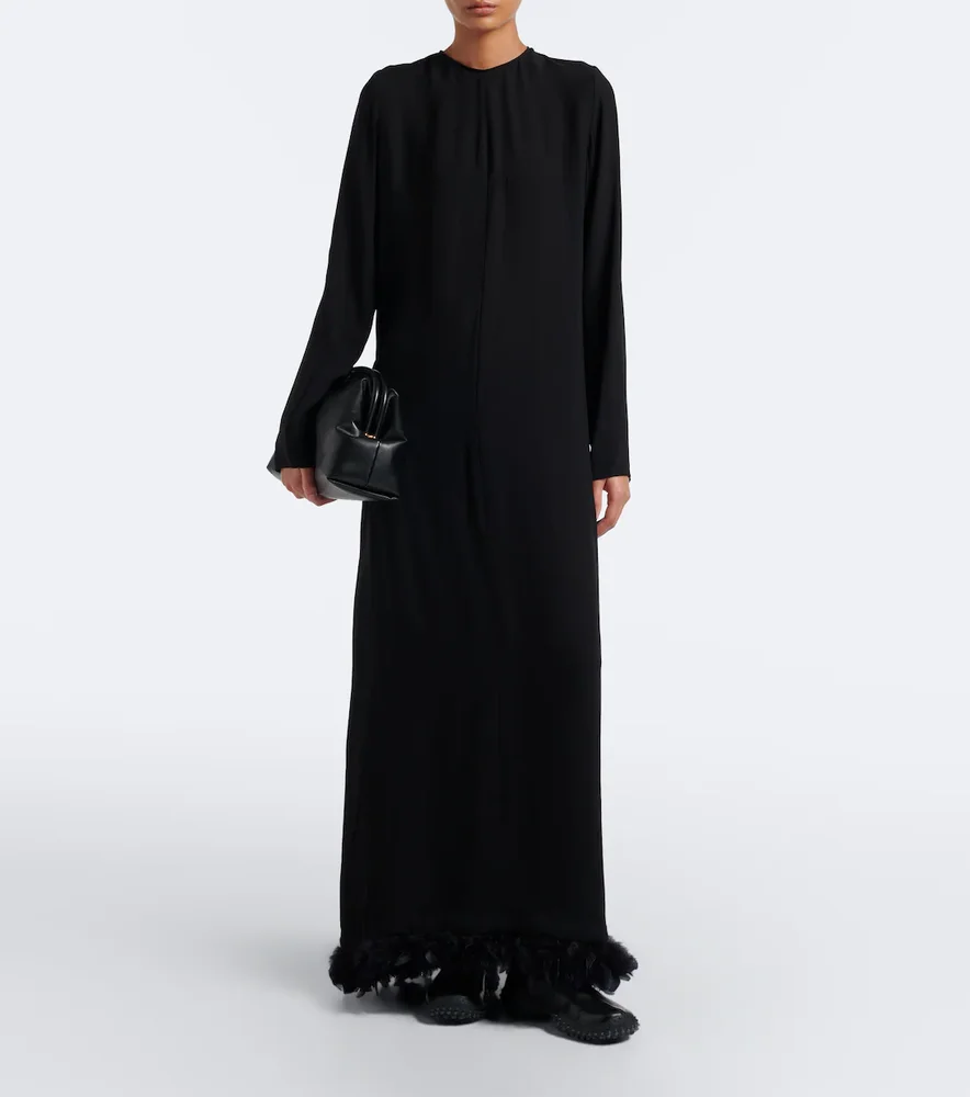 Feather-trimmed gown