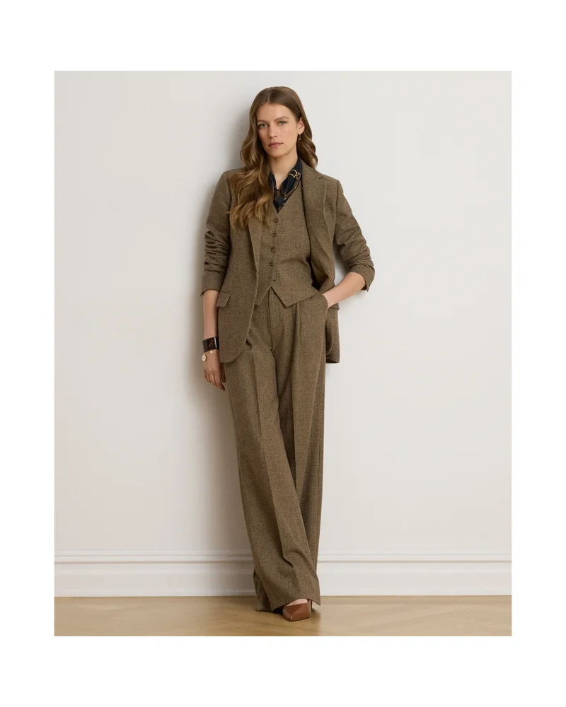 Glen Plaid Brushed Wool Wide-Leg Pant