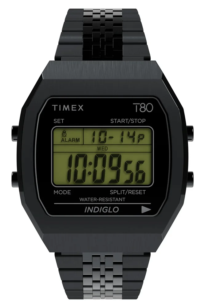 T80 Black Digital Stainless Steel Bracelet Watch, 36mm