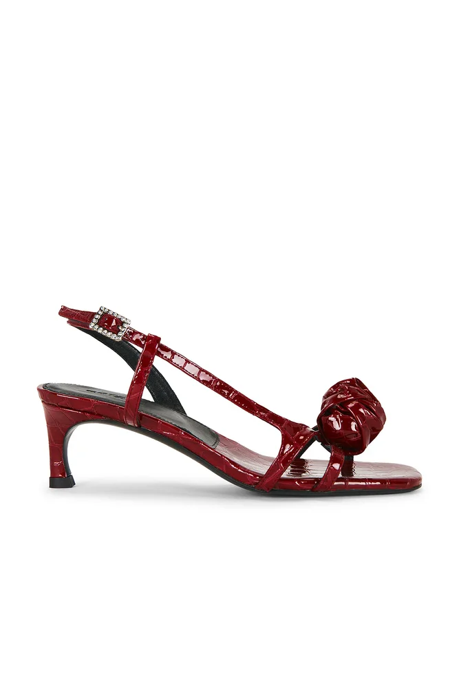 Mid Heel Knot Patent Croc Strappy Sandal