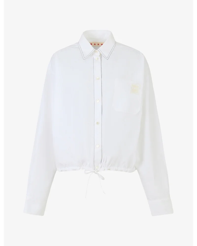 Cropped Drawstring-Hem Cotton Poplin Shirt