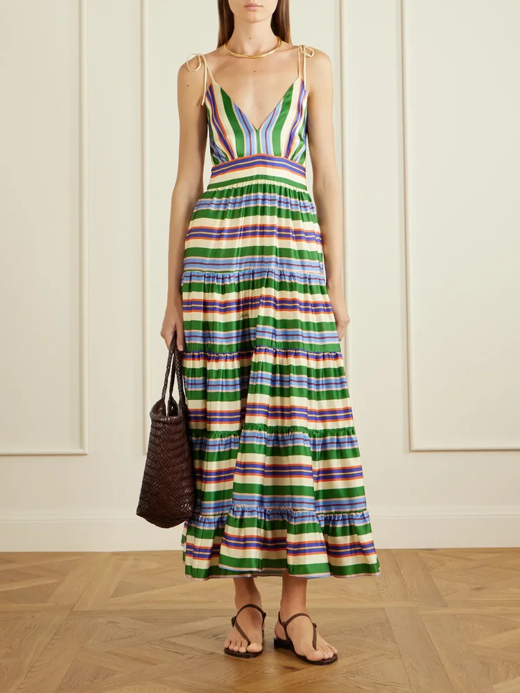 Allegra tiered striped silk-blend maxi dress