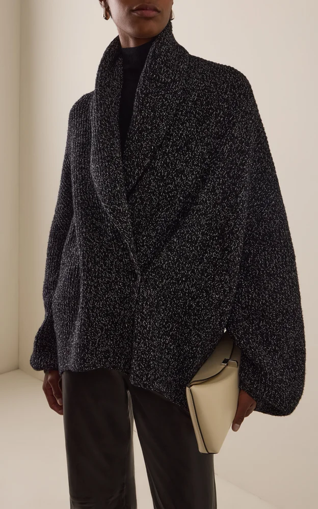 Shawl-Lapel Cashmere-Blend Cardigan