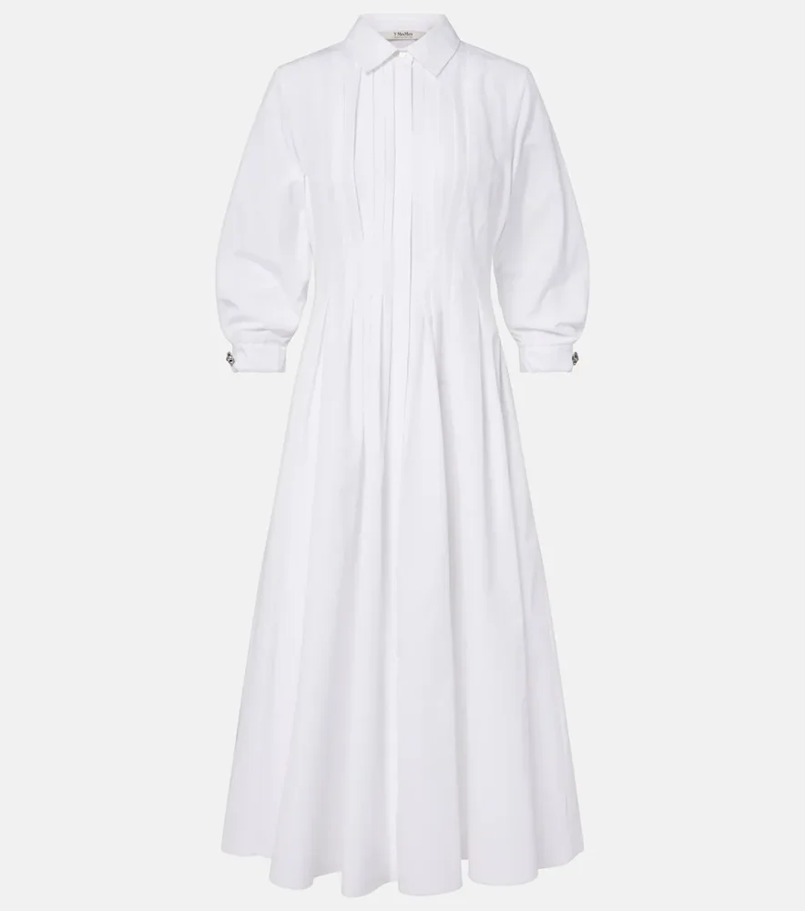 Pleated cotton poplin shirt dress