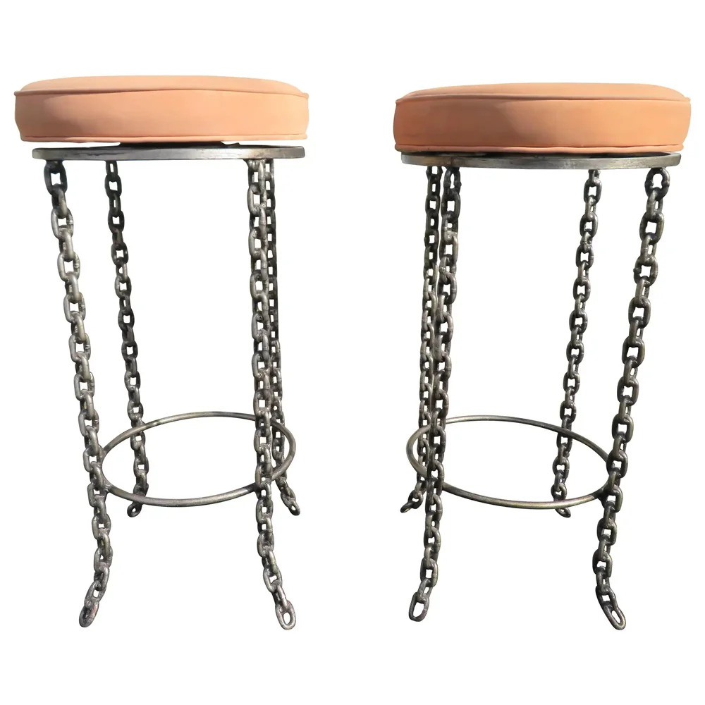 Industrial Chain-Link Swivel Bar Stools (pair)