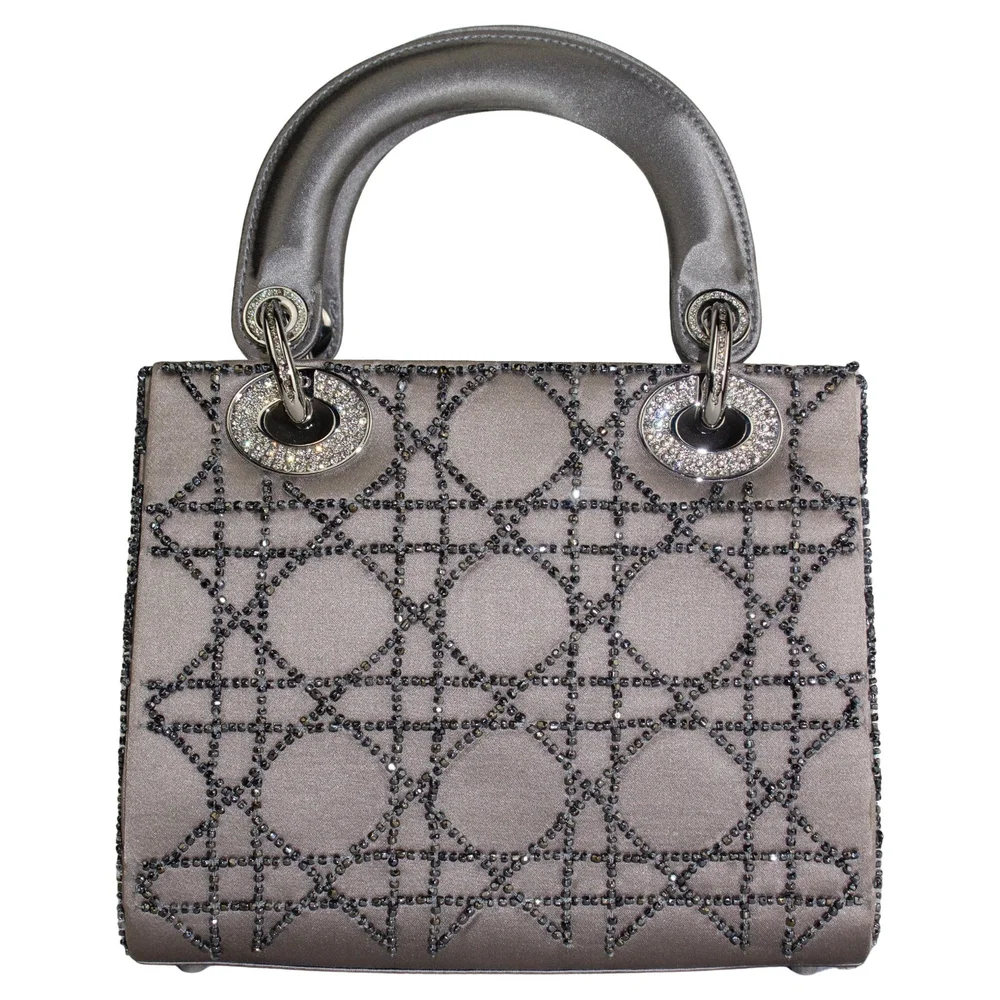 Pre-Owned Excellent Vintage Embellished Silk Lady Dior Mini Handbag, 1998