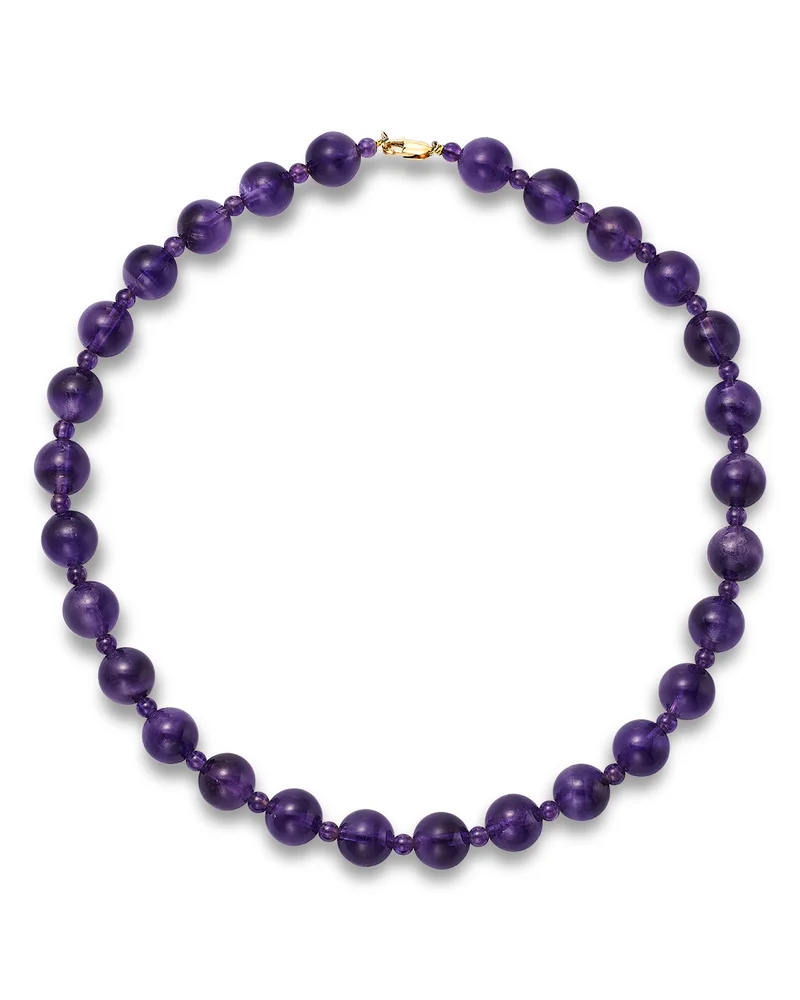 Amethyst Beaded Collar Necklace in 14K Yellow Gold, 18"