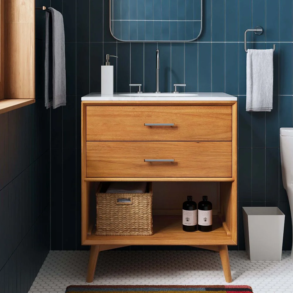Mid-Century Open Storage Single Bathroom Vanity