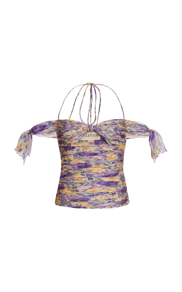 Flowerism Pleated Silk-Crepe Top