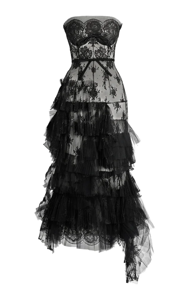Tiered Lace Bustier Midi Dress