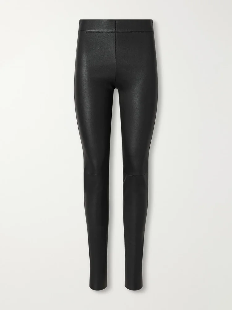 Paneled stretch-leather leggings