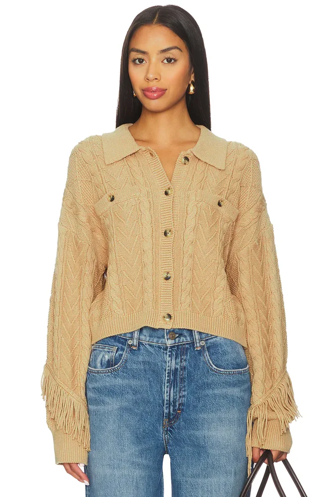 Elyse Cabled Fringe Sweater Cardigan
