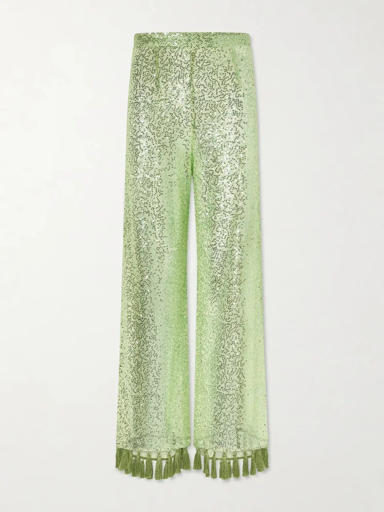 Sequined fringed flared pants