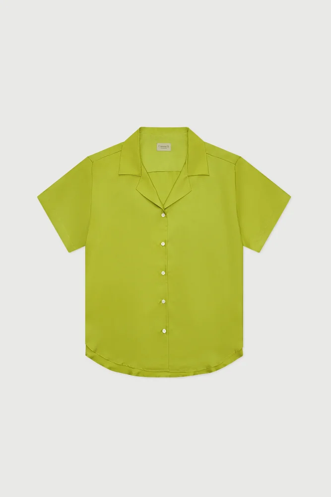 The Notched Collar Short Sleeve Shirt, Silk Twill