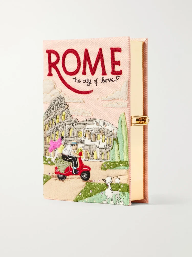 Rome embroidered canvas clutch