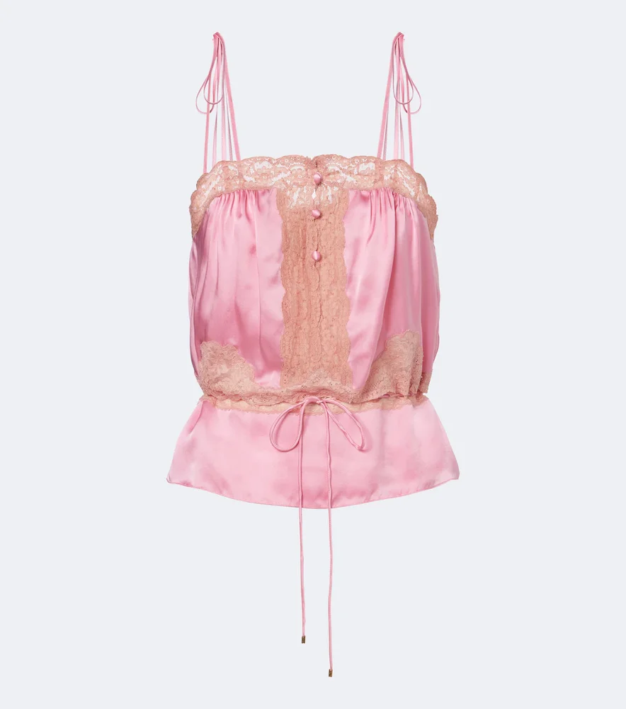Lace-trimmed silk satin top