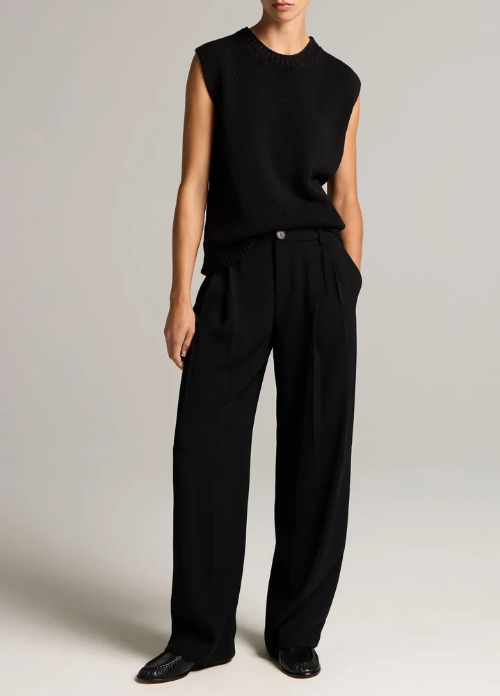 Drop-Waist Pleated Crepe Trouser