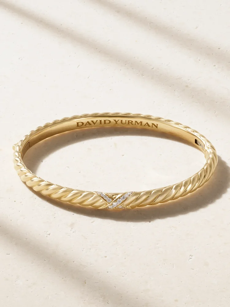 Sculpted Cable 18-karat gold diamond bangle