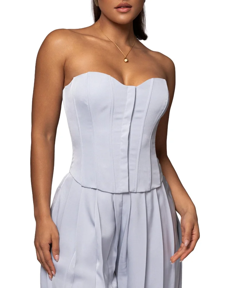 Viv Satin Sweetheart-Neckline Sleeveless Bustier Top