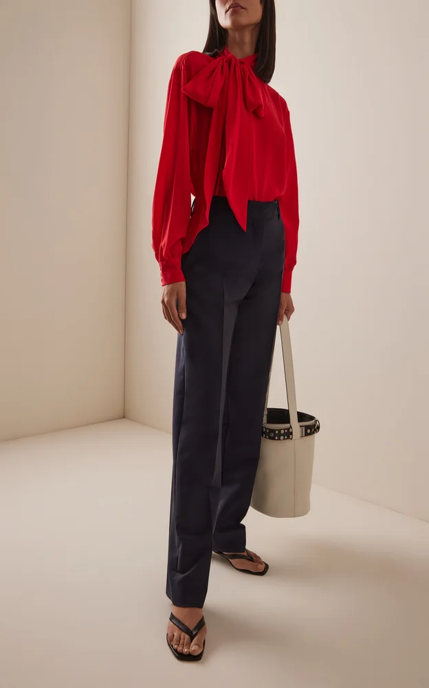 Tie-Neck Marocain-Silk Shirt