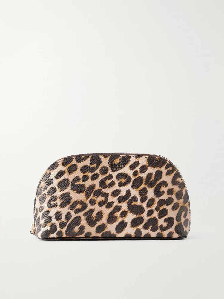 Panama leopard-print leather cosmetics case